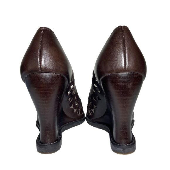 Report Jocelyn Wedge Shoes Women's Size 7.5 M Brown Perforated Leather Boho - Picture 6 of 11